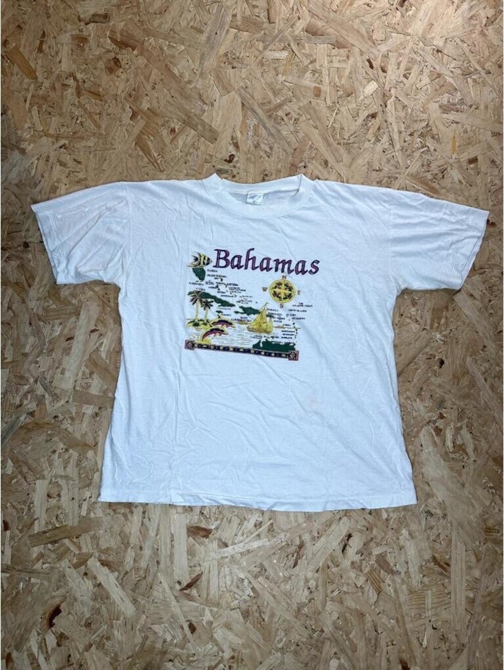 Vintage Bahamas Map T-Shirt Mens XL White Cotton Graphic Souvenir Tee